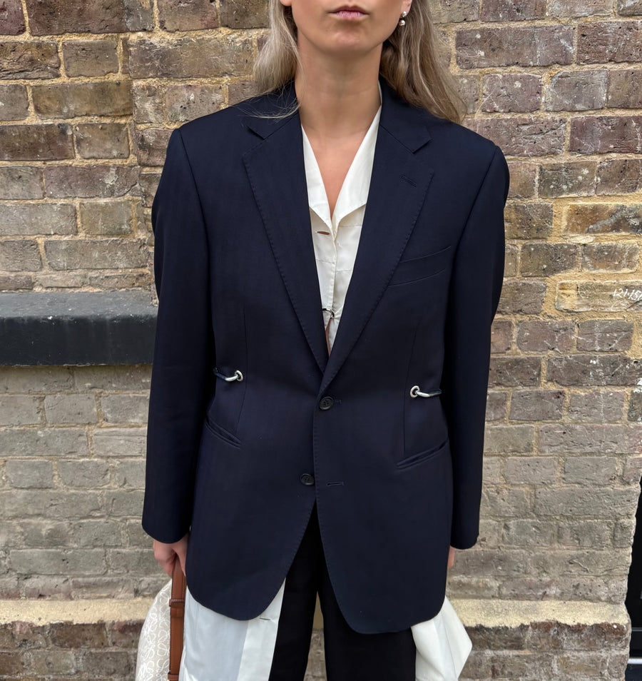 NAVY STRIPE HARDWARE FRONT BLAZER