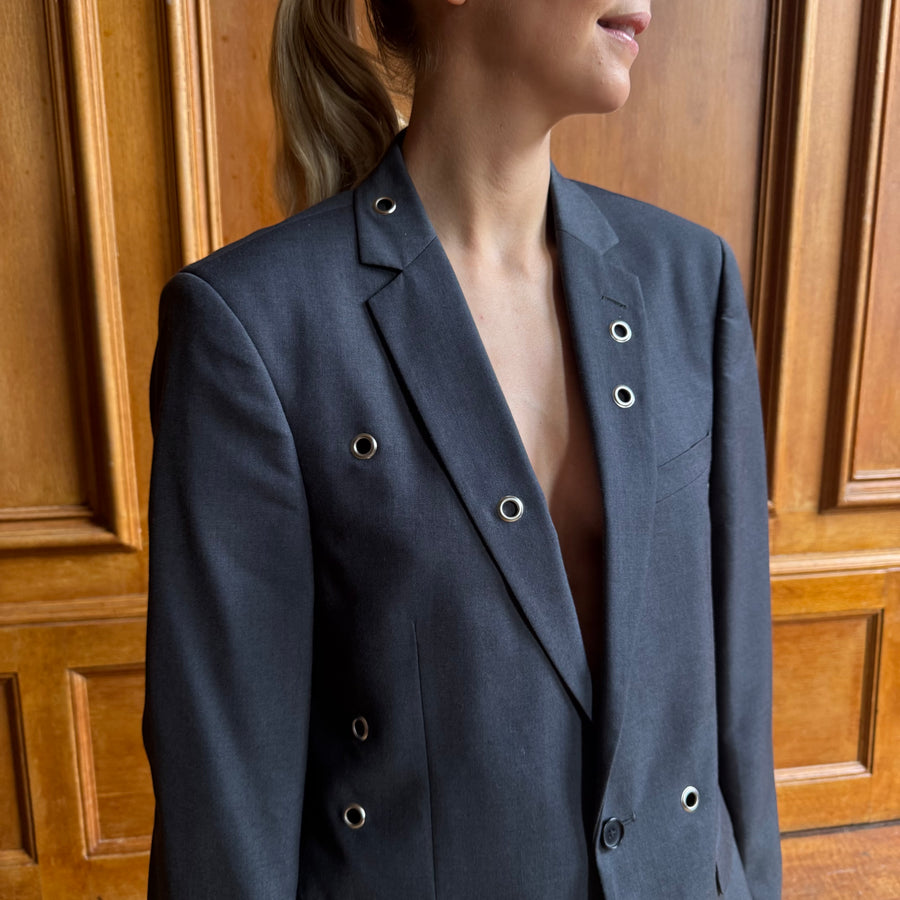 SLATE GREY EYELET BLAZER