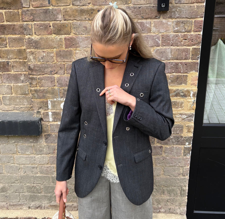 GREY EYELET BLAZER