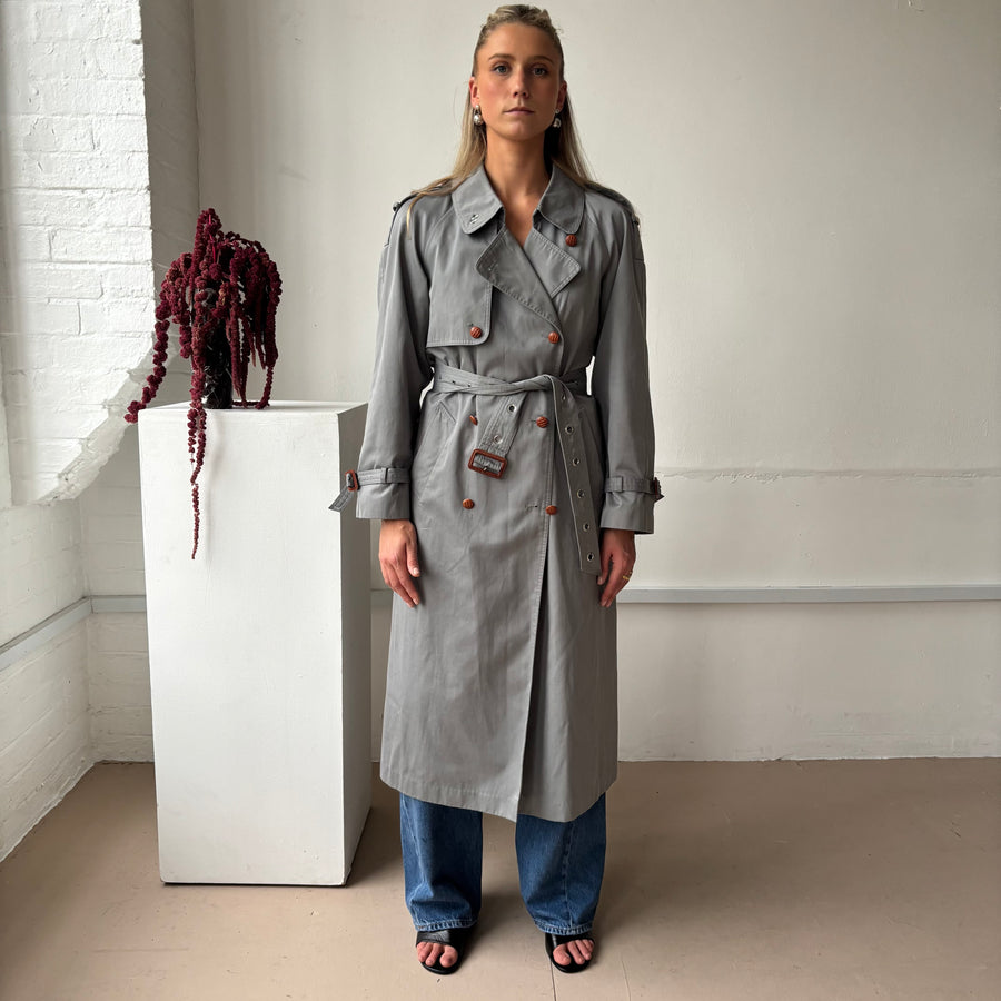 GREY EYELET BELT TRENCH COAT