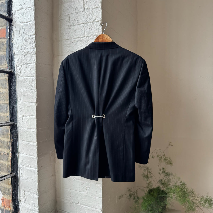 BLACK PINSTRIPE HARDWARE BACK BLAZER