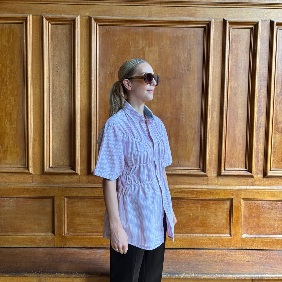 PINK AND BLUE CANDY STRIPE ELASTIC SHIRT