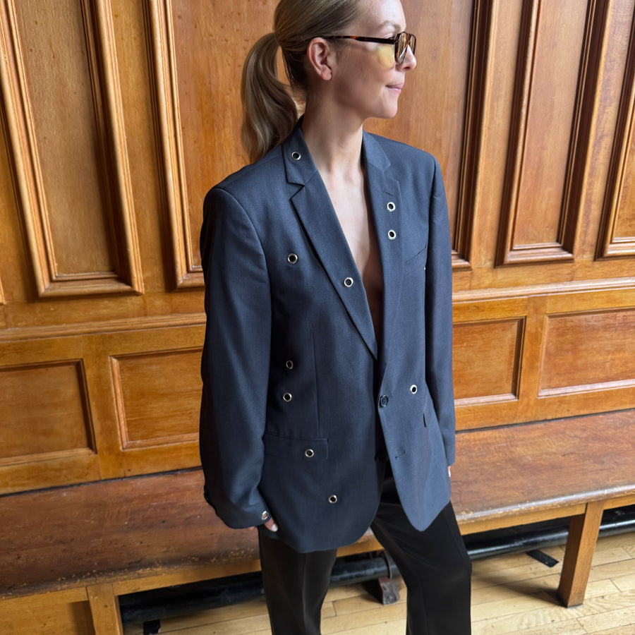 SLATE GREY EYELET BLAZER