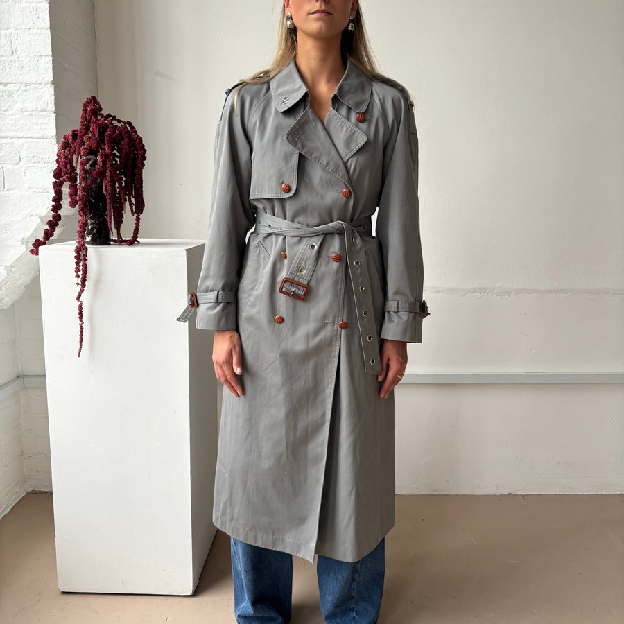 GREY EYELET BELT TRENCH COAT