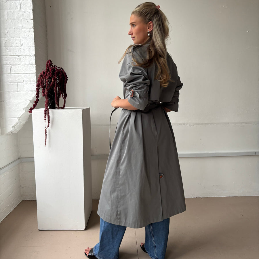 GREY EYELET BELT TRENCH COAT