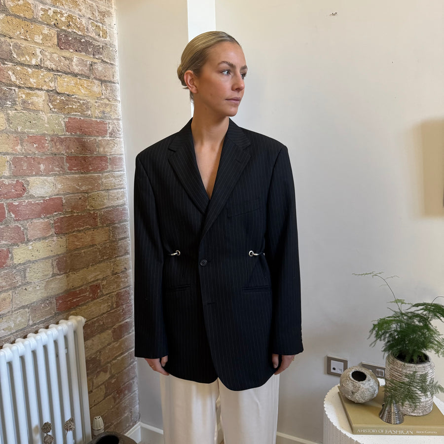 BLACK PINSTRIPE HARDWARE FRONT BLAZER