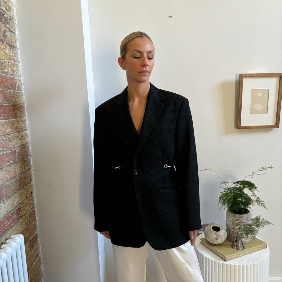 BLACK PINSTRIPE HARDWARE FRONT BLAZER