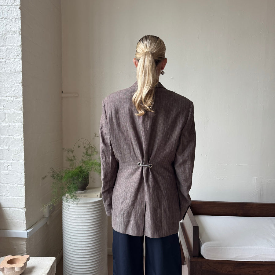 BROWN STRIPE  HARDWARE BACK BLAZER