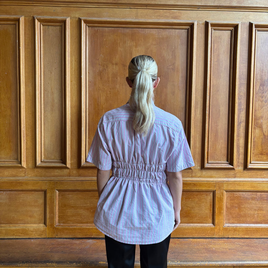 PINK AND BLUE CANDY STRIPE ELASTIC SHIRT