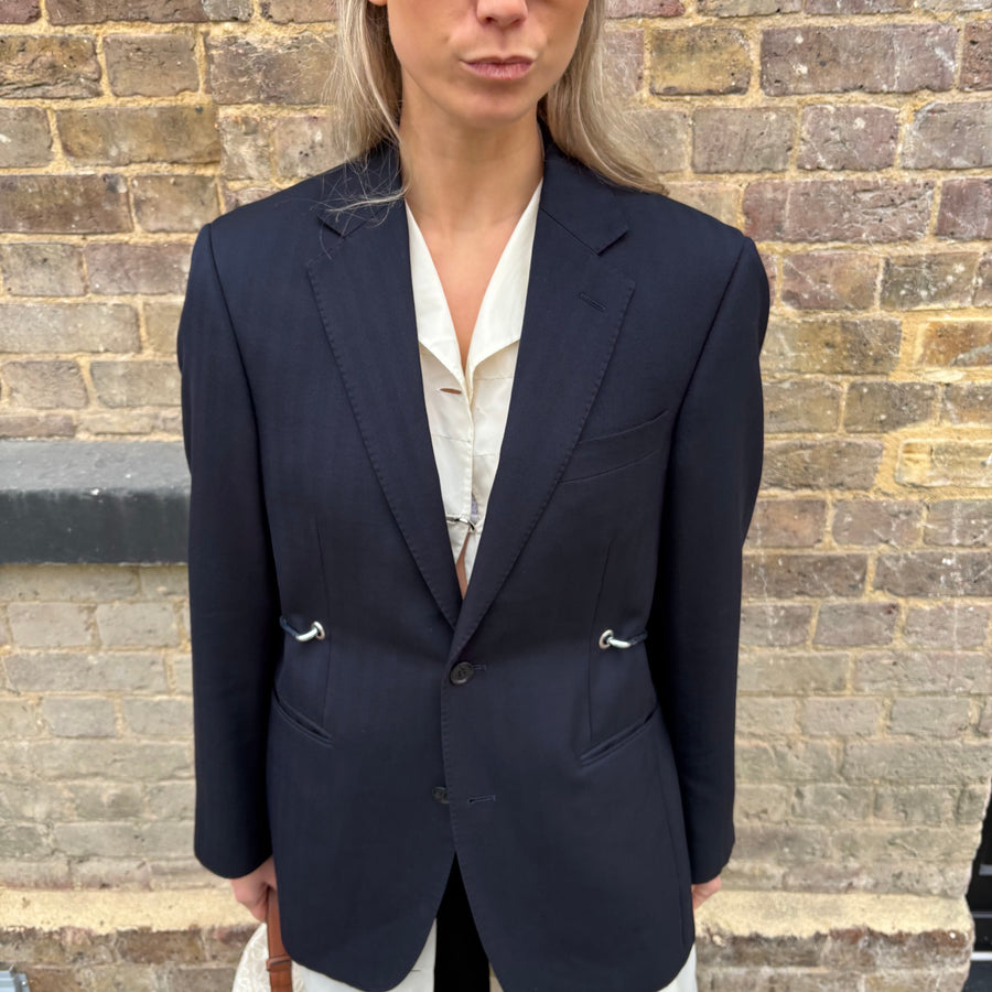 NAVY STRIPE HARDWARE FRONT BLAZER