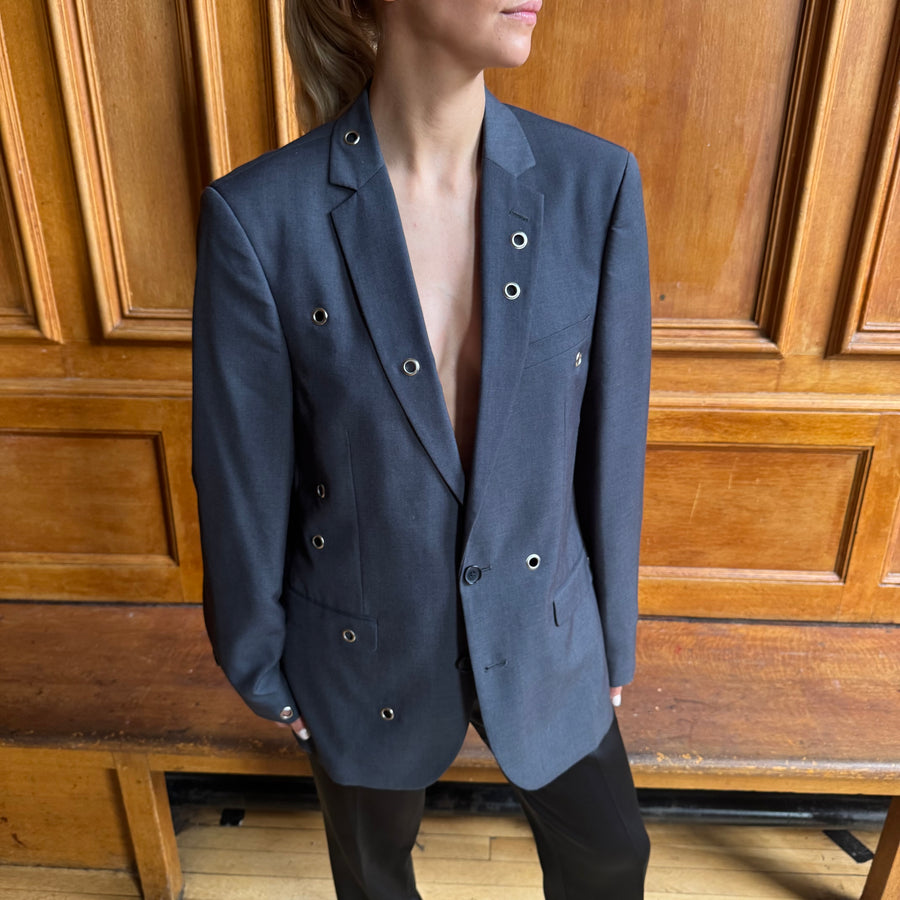 SLATE GREY EYELET BLAZER