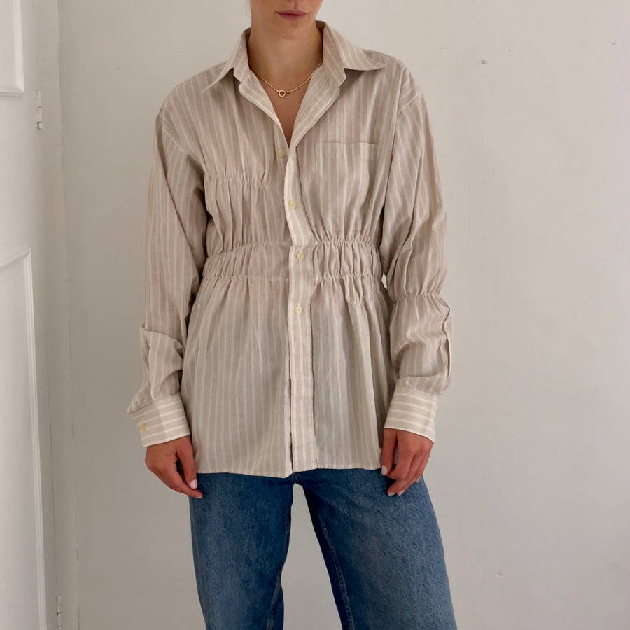 BEIGE STRIPE ELASTIC SHIRT