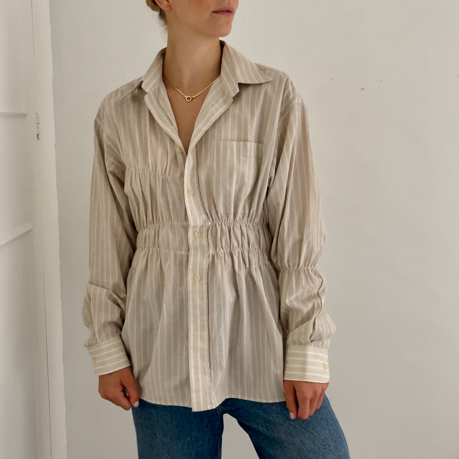 BEIGE STRIPE ELASTIC SHIRT