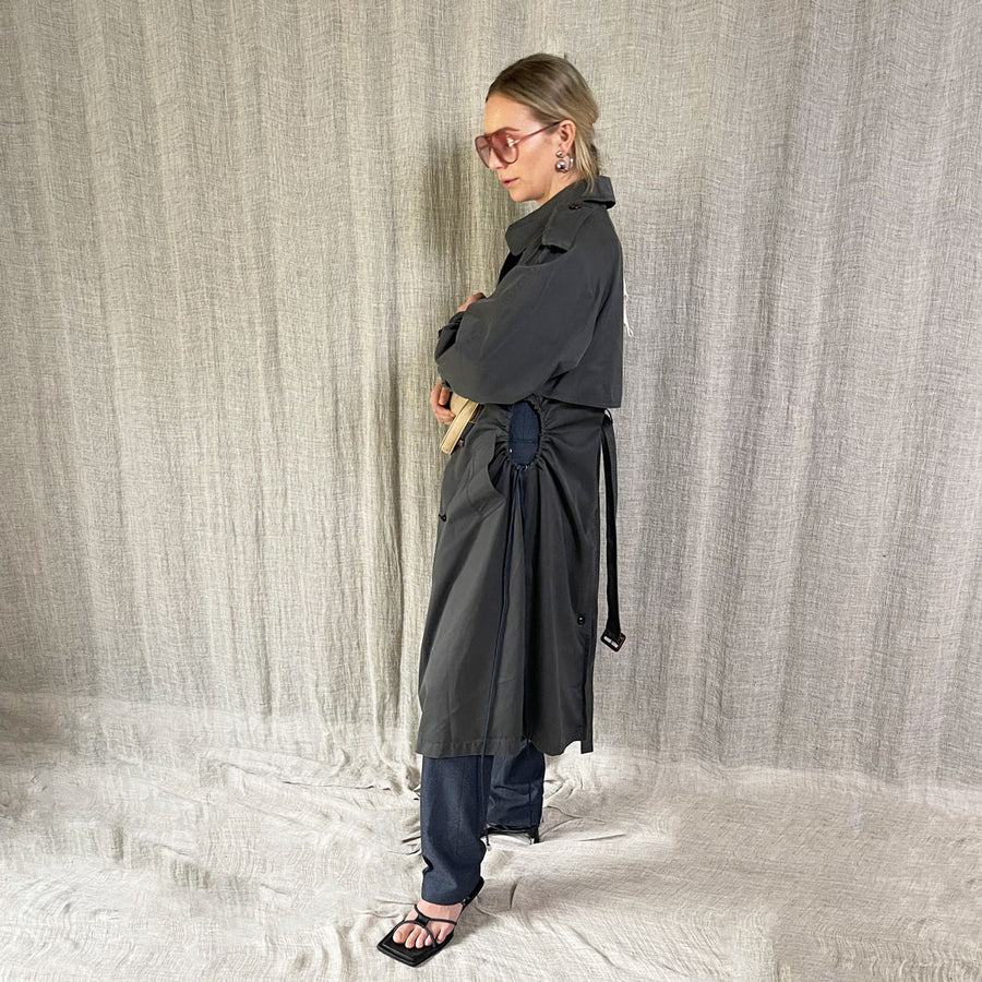 GREY CINCH TRENCH COAT