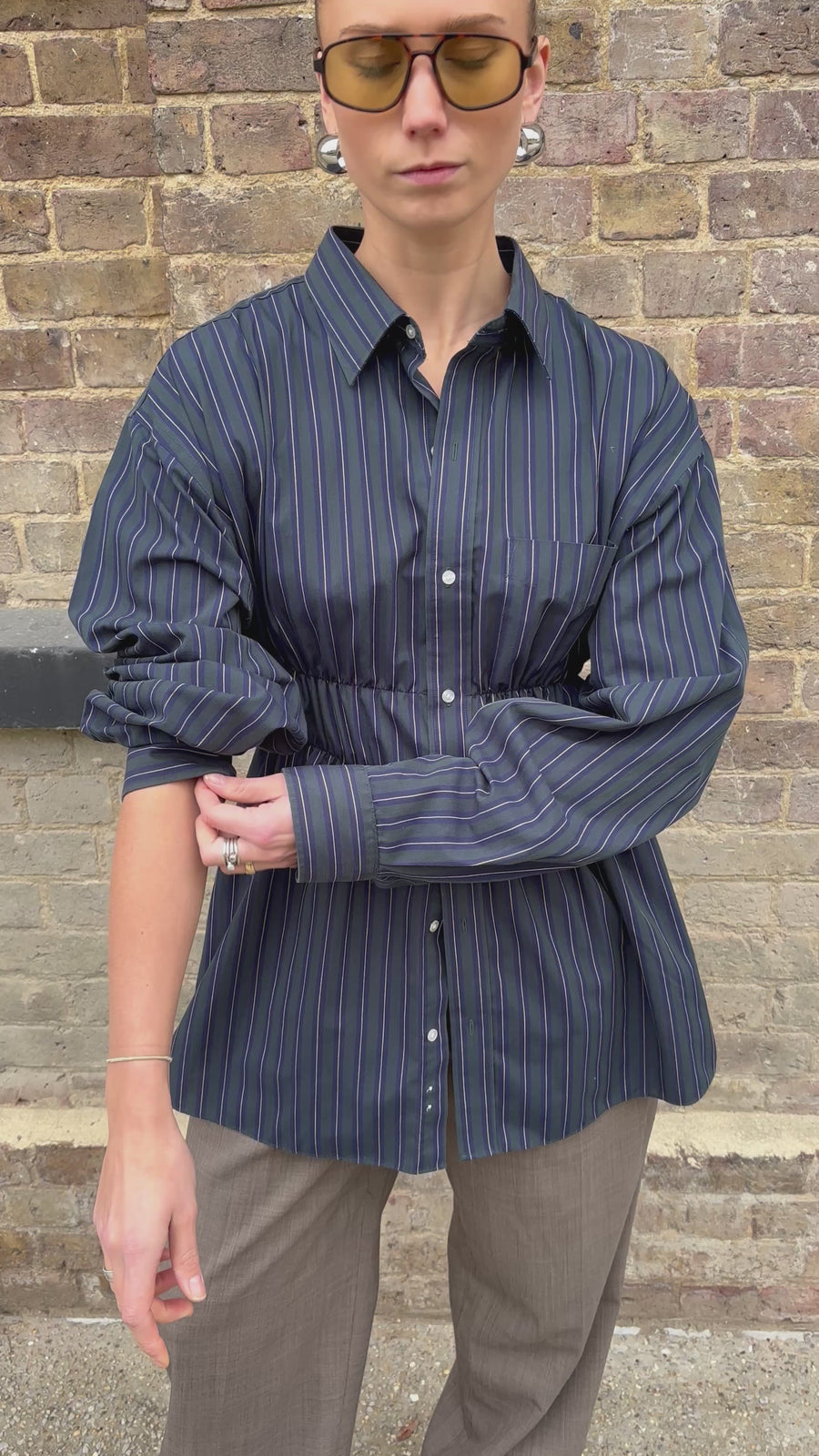 FOREST STRIPE ELASTIC SHIRT