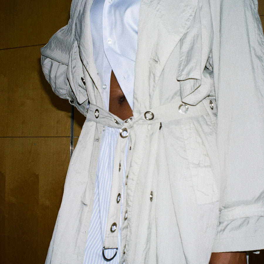 SAGE EYELET BELTED TRENCH